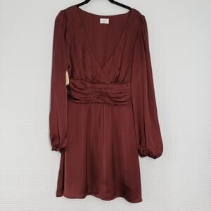 Aritzia Wilfred Rhythm Dress Womens 8 Brown Truffle Puff Sleeves Satin Mini